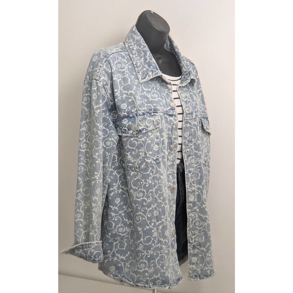 Womens Vintage Blue Denim Jean Floral Jacket STOOSH 90s Y2K Button Down Size L - Picture 6 of 13